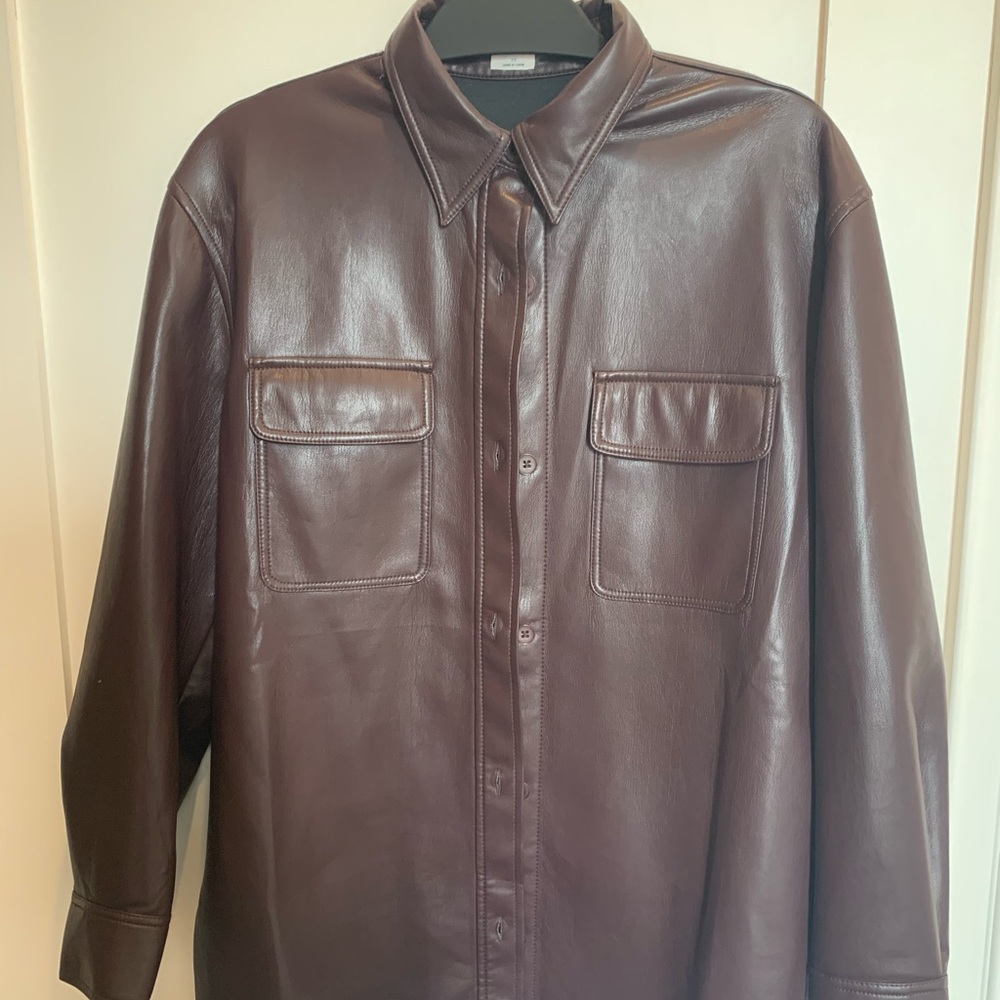 Wilfred Faux Leather Shirt Jacket Burgundy